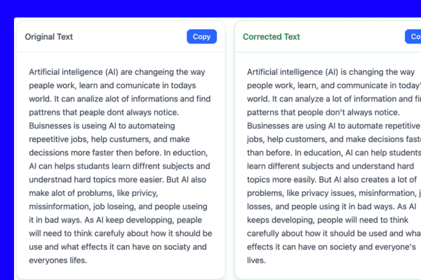 Grammar checker showing original text beside the corrected version